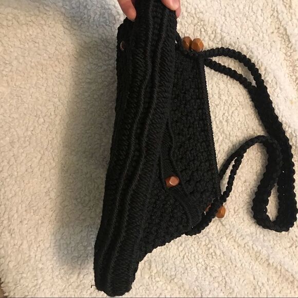 Black Macrame Shoulder Bag Purse - Picture 6 of 7